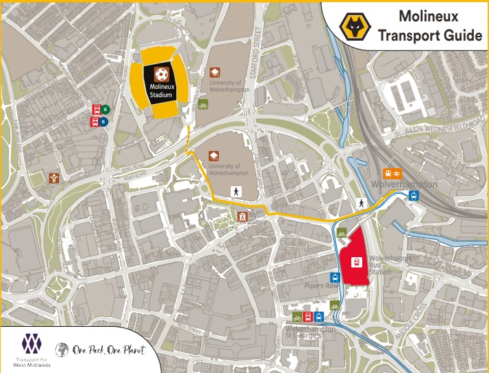 Walking route to Molineux Stadium